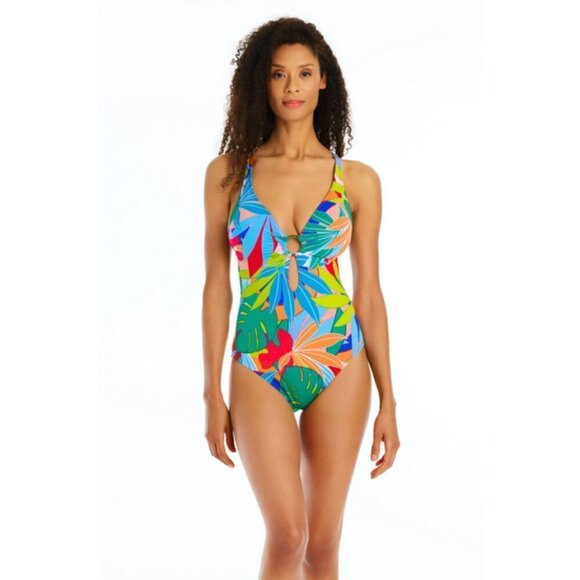 💕BLEU ROD BEATTIE💕 Life Of The Party Plunge Neck One Piece Swimsuit ~ 6 NWT - Picture 2 of 13